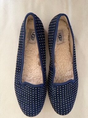 UGG Navy Studded Sheepskin-Lined Slippers